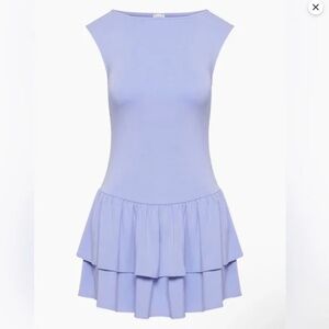 Aritzia Wilfred Goodlux Bloomsbury Dress Womens Soft Iris Stretch Boat Neck Sz.M